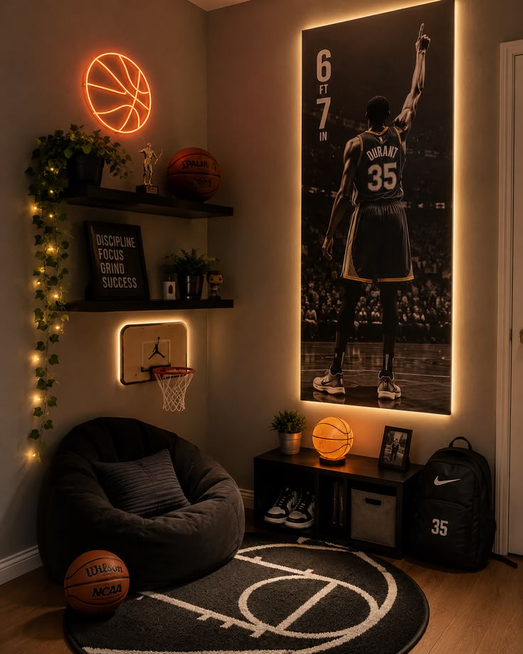 Basketball themed bedroom for boys