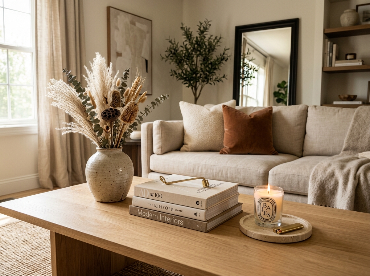 Curated modern coffee table styling