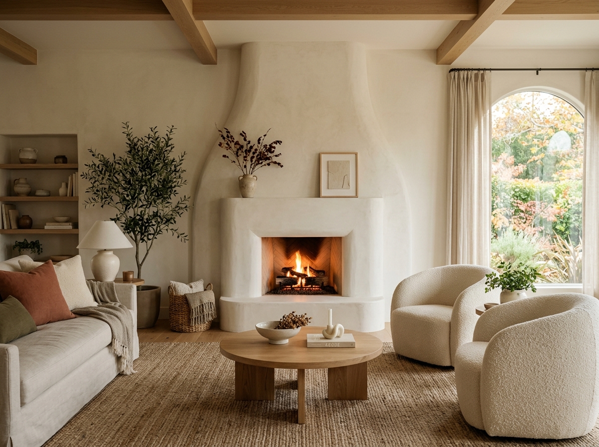 Seamless Roman clay plaster fireplace surround design