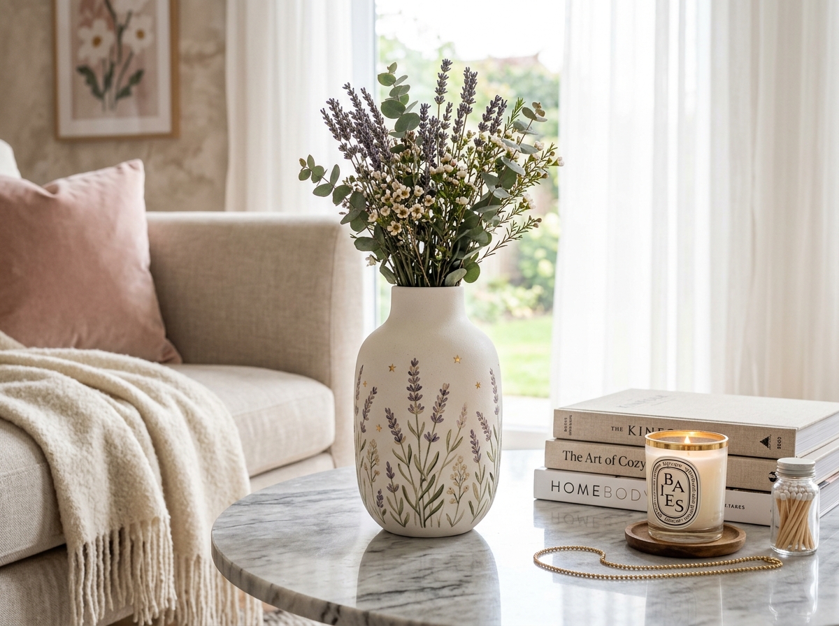 Lavender Wildflower and Star Painted Vase